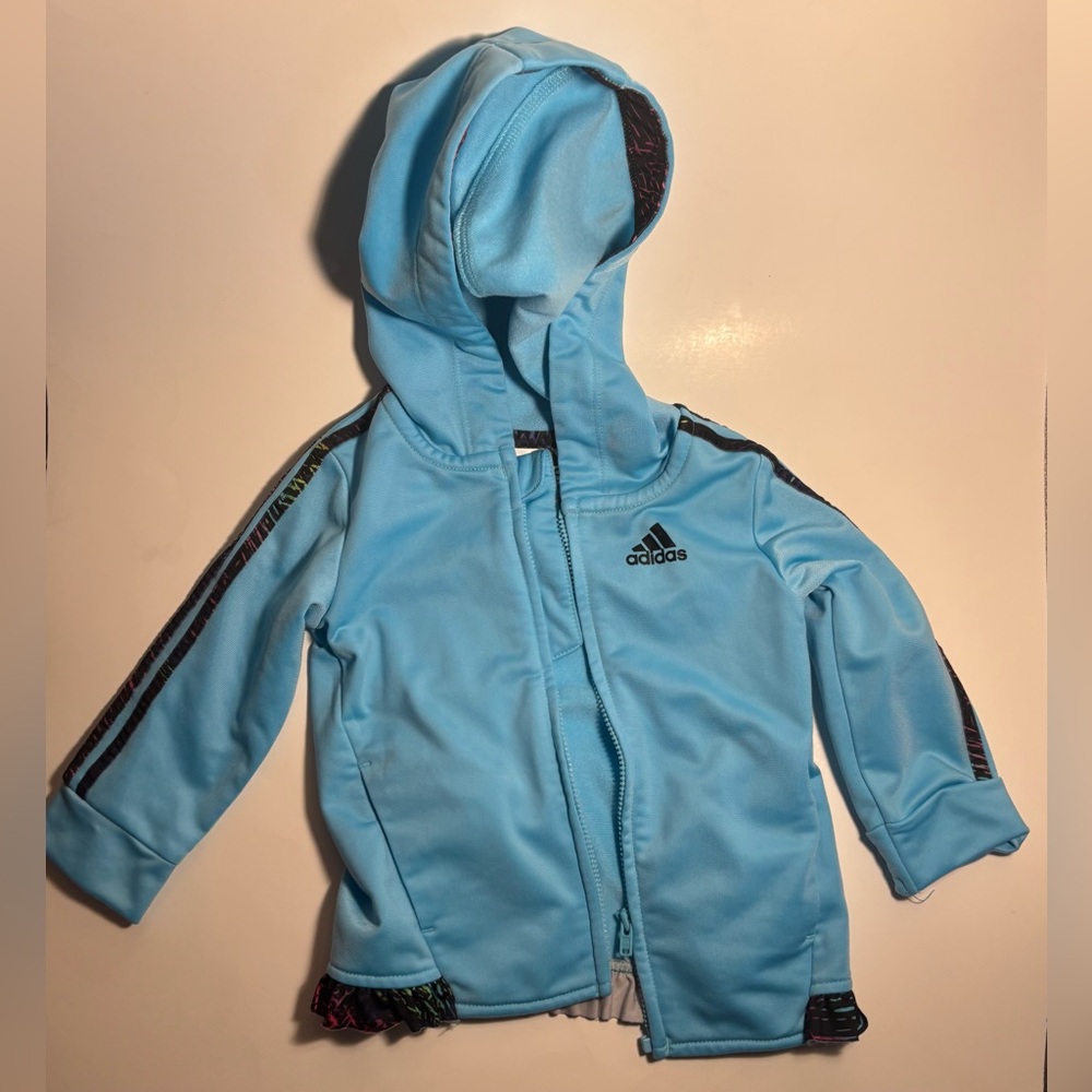 adidas Baby Light Blue Hooded Jacket with Black Trim